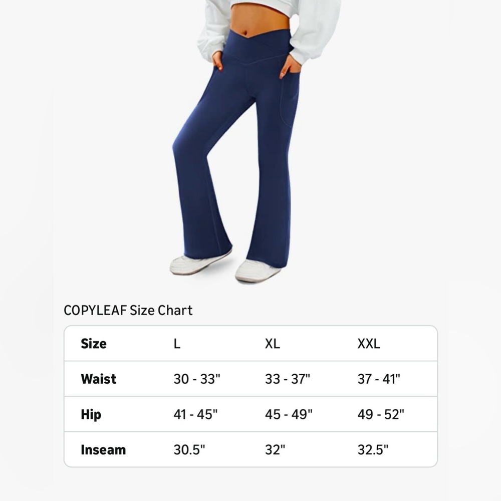 Navy Blue Flare Yoga Pants High Waisted Crossover Bootcut Leggings w Pockets - Picture 8 of 8